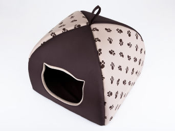 Katzenhaus "Iglu" beige mit Pfoten