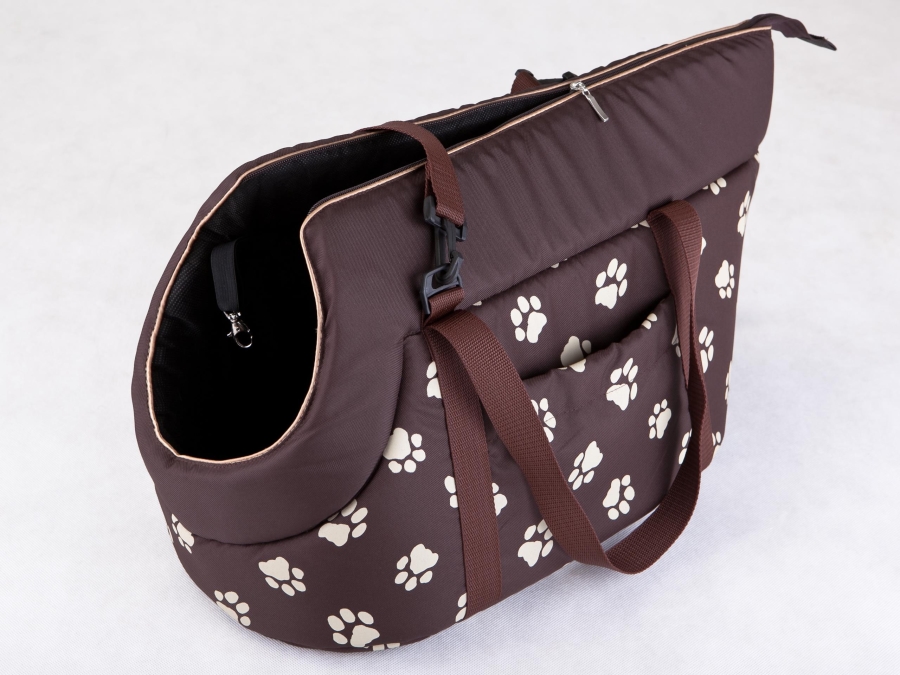 Hundetransporttasche, Farbe braun mit Pfoten
