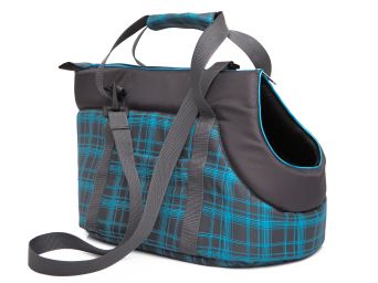 Hundetransporttasche, Farbe graphit mit blauem Scheck
