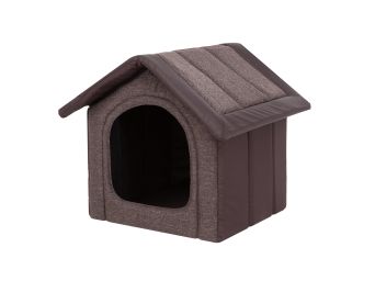 Hundehütte für Zuhause "Inari", Farbe braun mit Leder