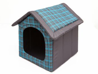 Hundehütte für Zuhause blau kariert