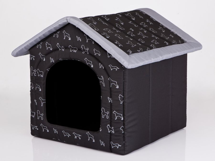 Hundehütte für Zuhause schwarz mit Hunden