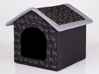 Hundehütte für Zuhause schwarz mit Hunden