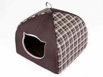Katzenhaus "Igloo" braum kariert